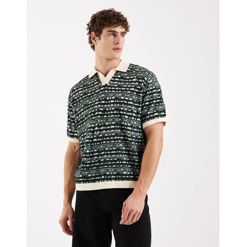Redefined Rebel Rayan boxy fit short sleeve textured knit polo