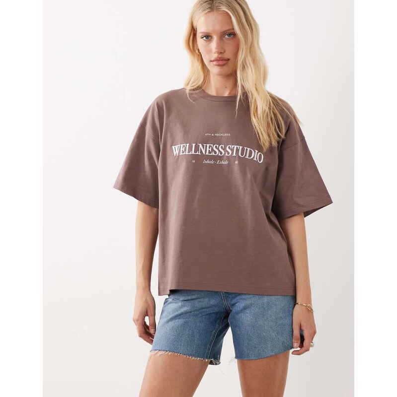 4th & Reckless cotton wellness studio embroidered oversized t-shirt in 115566083