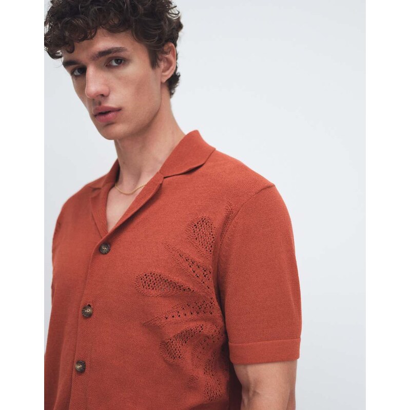 ONLY & SONS short sleeve knit shirt with floral detail in burnt
