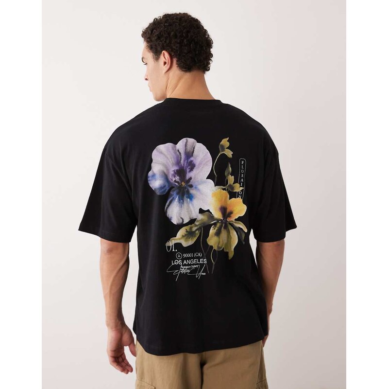 ASOS DESIGN oversized t-shirt with floral print in black