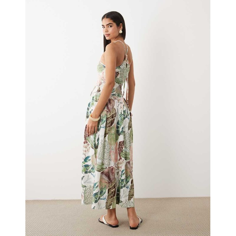 ASOS DESIGN crinkle cami halter midi dress in shell print-Multi