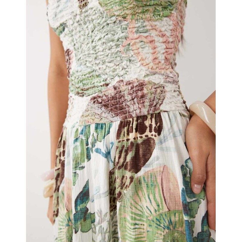 ASOS DESIGN crinkle cami halter midi dress in shell print-Multi