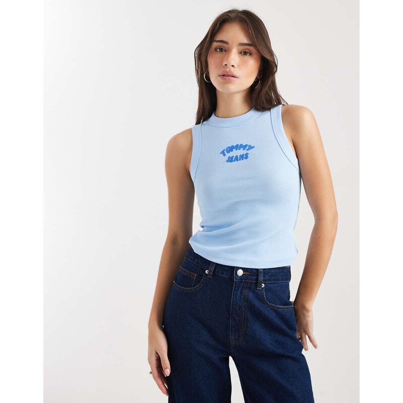Tommy Jeans bubble logo slim fit vest in light blue 115566028