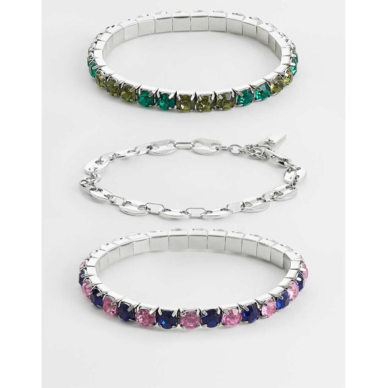 ASOS DESIGN 3 pack square crystal and geometric link chain bracelet in 115566126