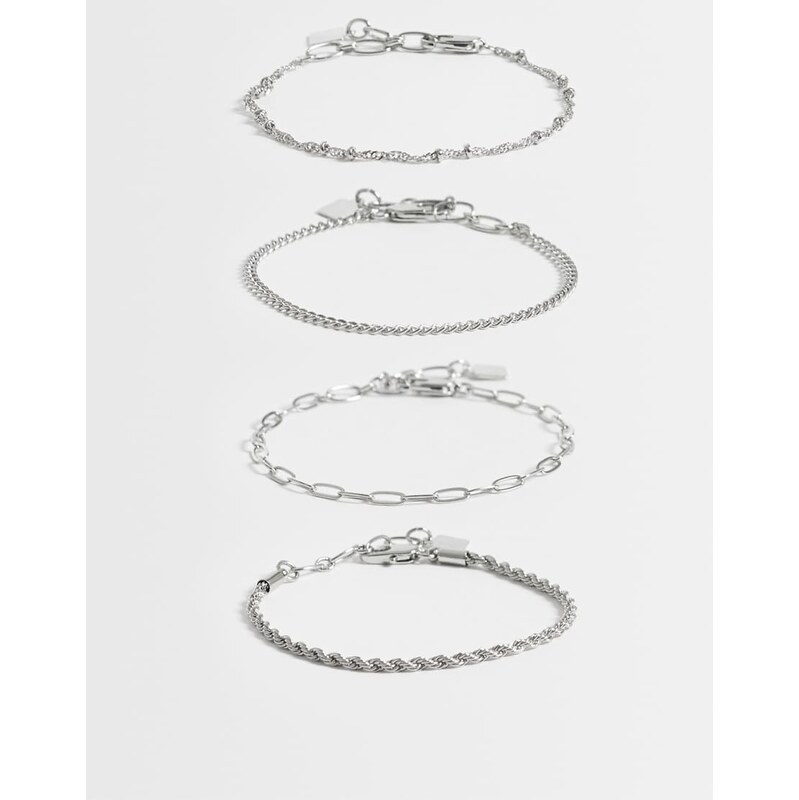 ASOS DESIGN pack of 4 fine chain bracelets in silver tone -
