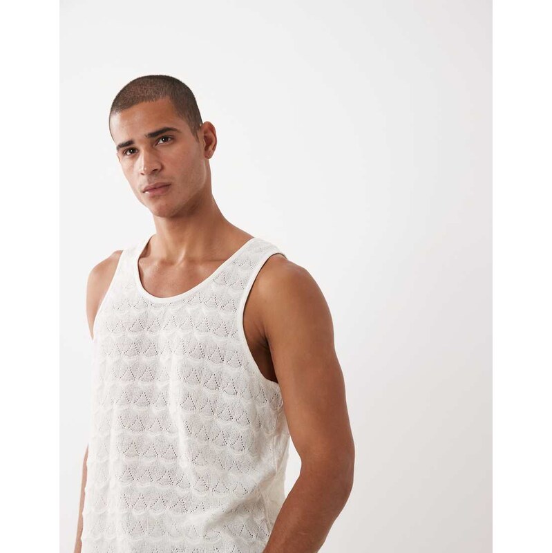 ASOS DESIGN heavyweight vest in cream textured fabric-White