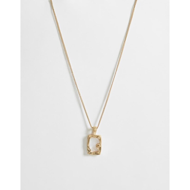 ASOS DESIGN square pendant necklace with stone detail in gold