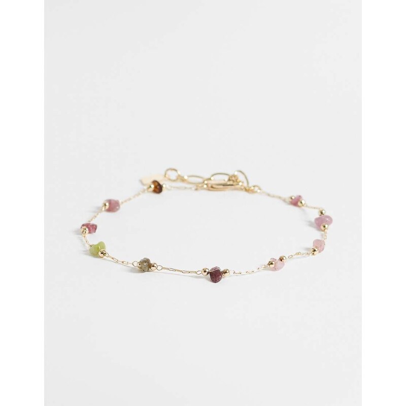ASOS DESIGN anklet with station multi-coloured chippings in gold tone 115566760