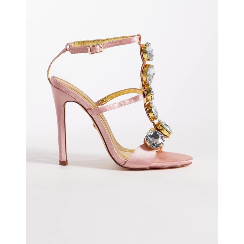 Azalea Wang Amaratha bejewelled heeled sandals in blush pink 115604930