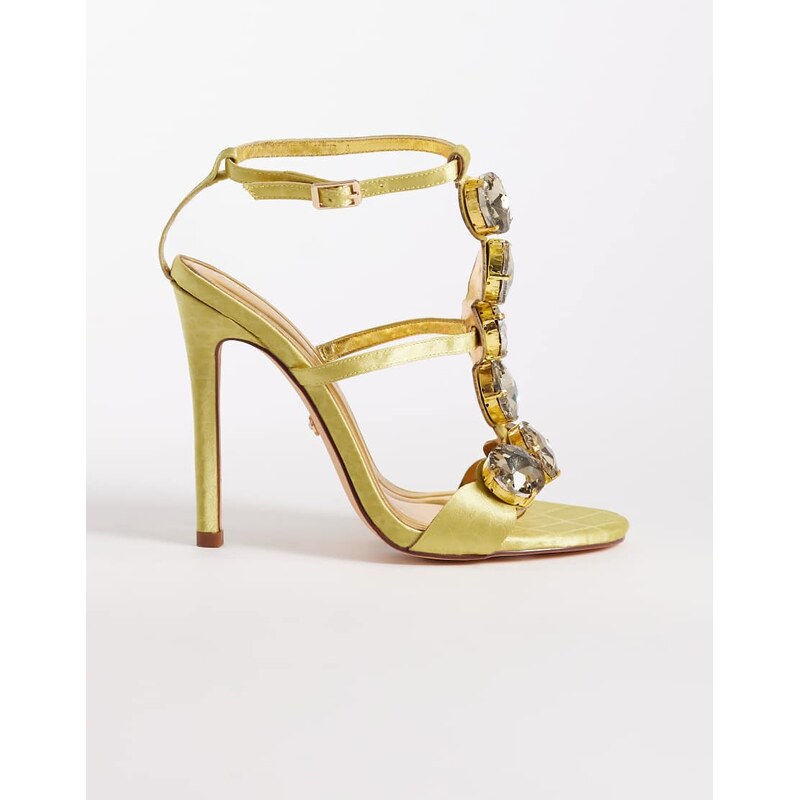 Azalea Wang Amaratha bejewelled heeled sandals in olive-Green 115604931
