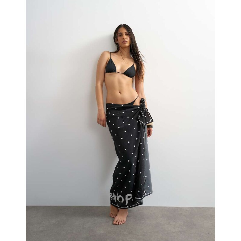 Topshop square sarong in black and white polka dot