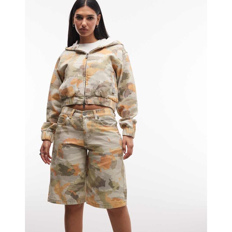 Liquor N Poker denim jorts co-ord in vintage camo-Multi