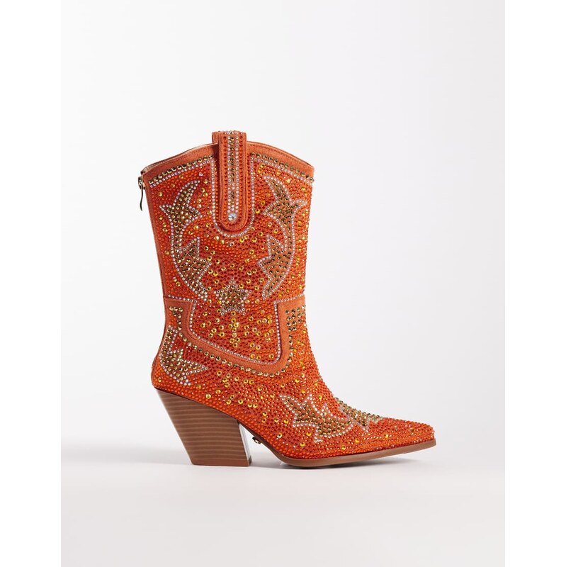 Azalea Wang mid ankle western boots with studs in burnt orange 115631407