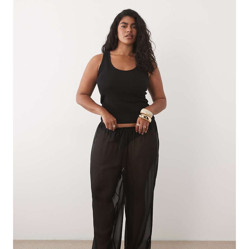 ASOS Curve ASOS DESIGN Curve sheer wide leg trouser-Black