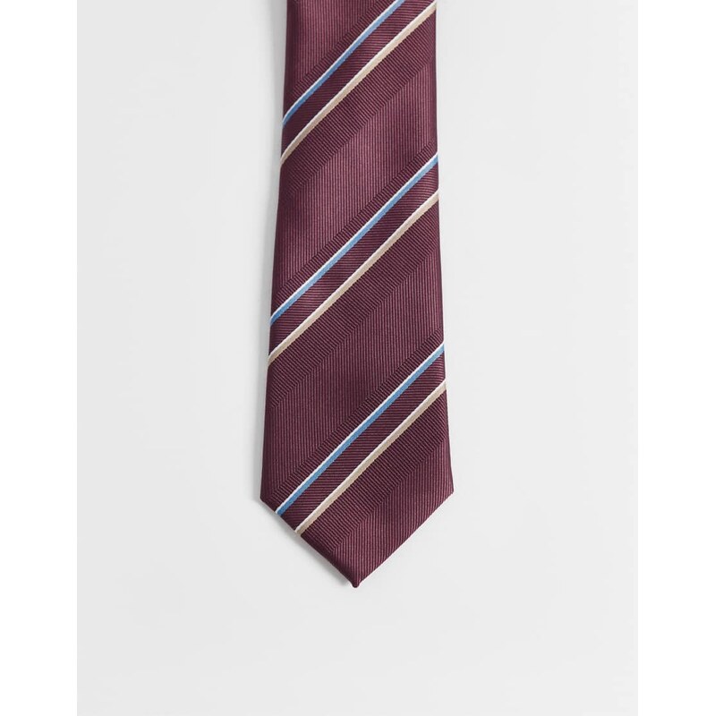 ASOS DESIGN thin stripe rugby tie in burgundy-Red