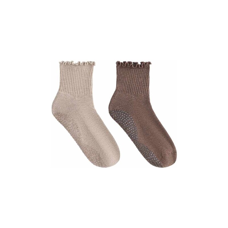 OYSHO 2 pairs of cotton curling quarter yoga and pilates socks in pale 115568860
