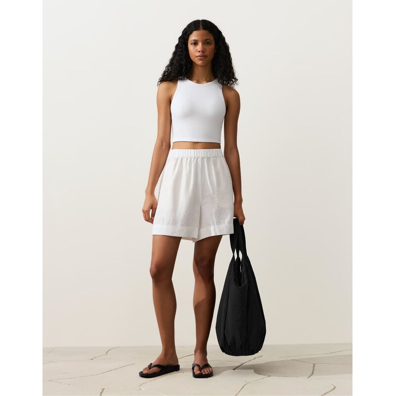 OYSHO 100% linen shorts in off-white