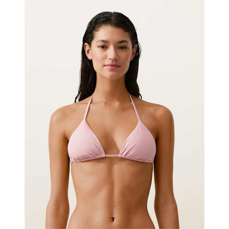 OYSHO Stripe triangle bikini top in red 115568868