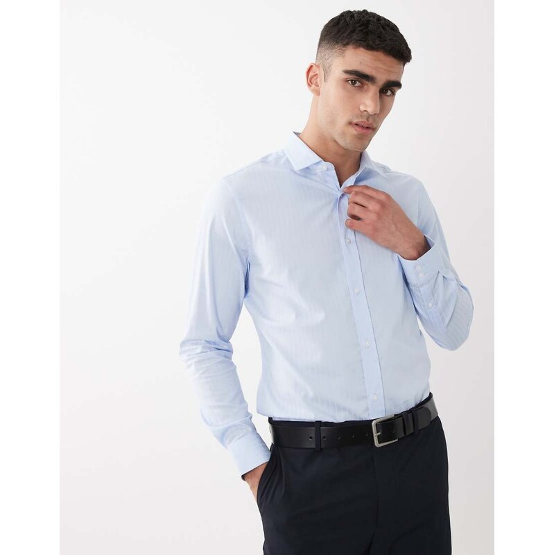 ASOS DESIGN smart slim textured shirt in blue