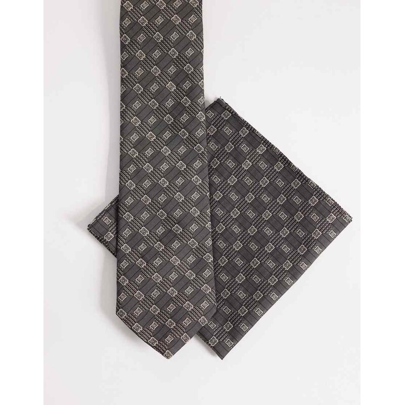 ASOS DESIGN diamond geometric pattern tie and pocket square in