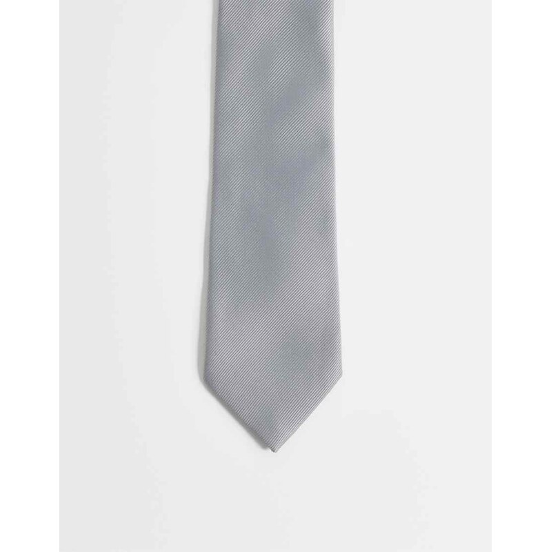 ASOS DESIGN plain satin tie in grey-Neutral