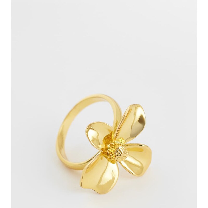 ASOS Curve ASOS DESIGN Curve 14k gold plated ring with flower design 115740839