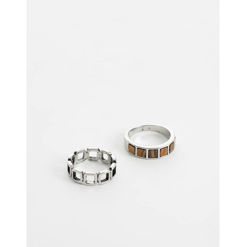 ASOS DESIGN 2 pack open chain link and faux tigers eye stone ring in 115604969