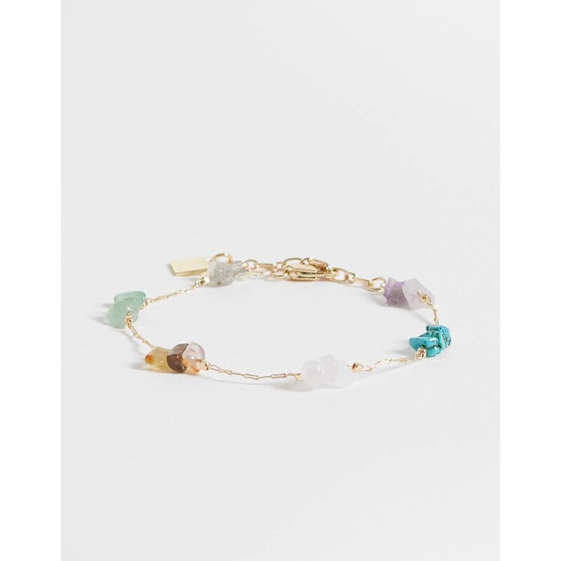 ASOS DESIGN fine chain bracelet with multi-coloured semi