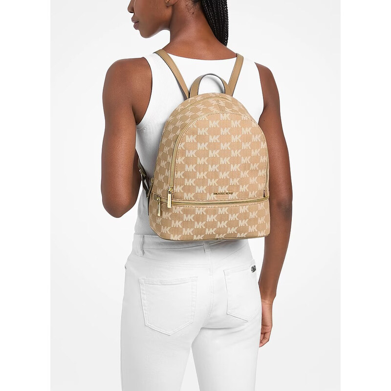 Michael Kors Rhea medium jacquard denim batoh hnědý
