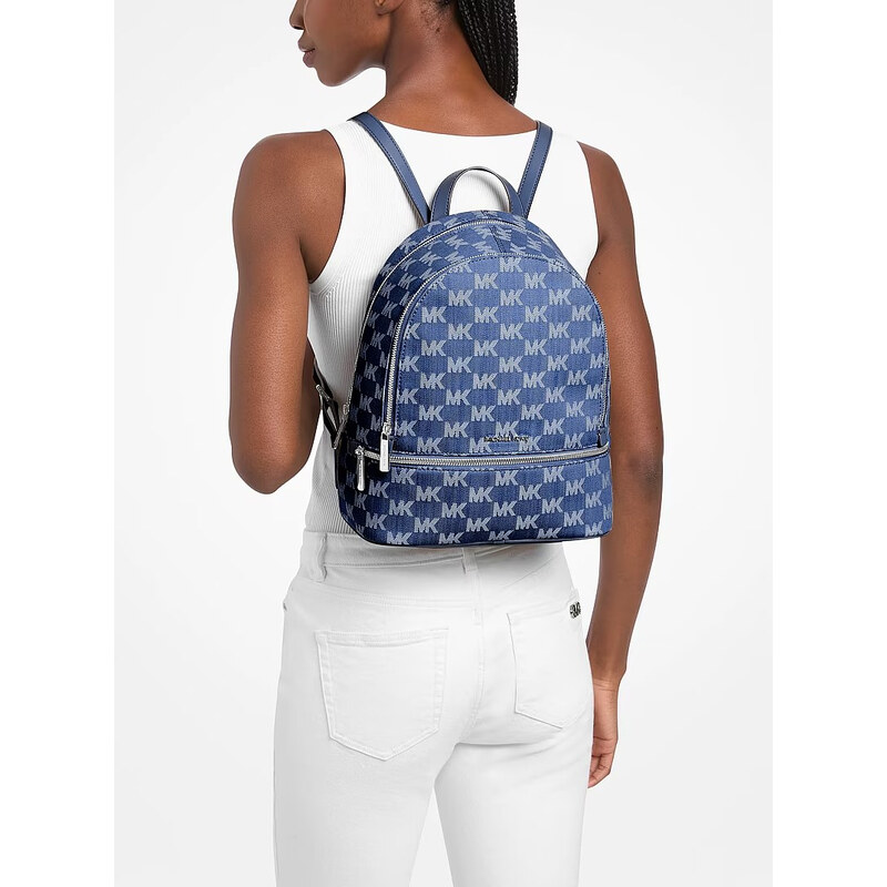 Michael Kors Rhea medium jacquard denim batoh modrý