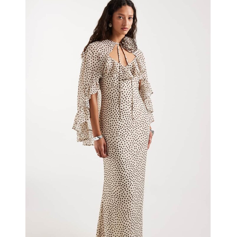 Pretty Lavish 2 in 1 corsage cape and v neck maxi cami dress in cream 115691682