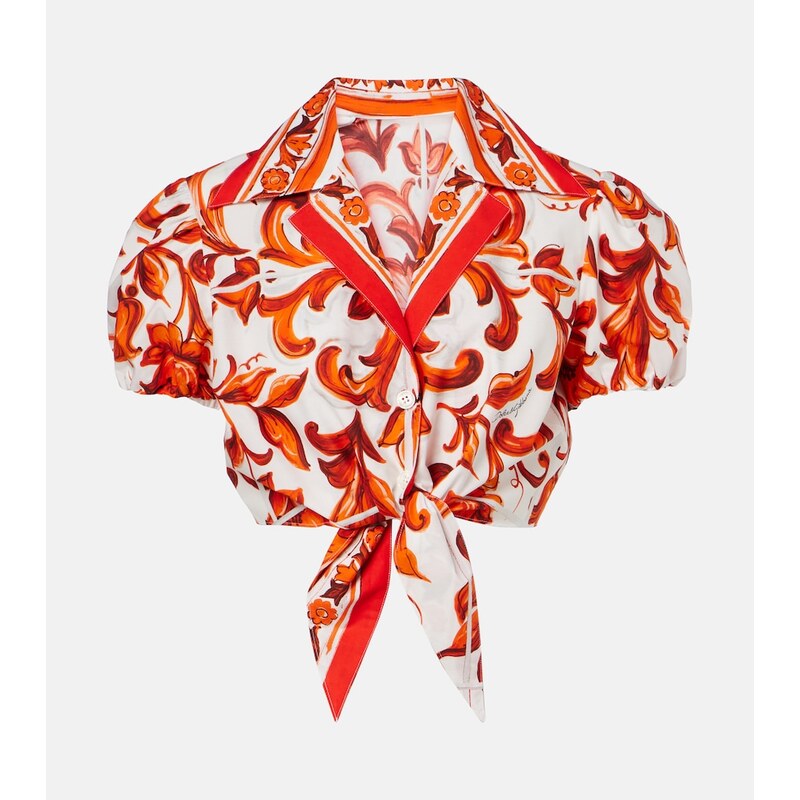 Dolce&Gabbana Majolica cropped cotton poplin blouse