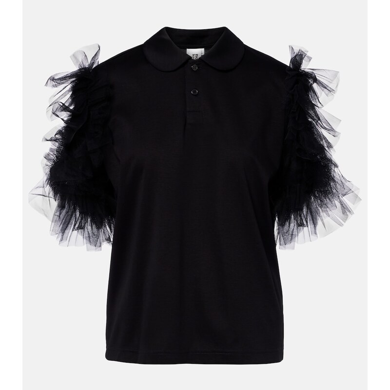 Noir Kei Ninomiya Tulle-trimmed cotton polo shirt