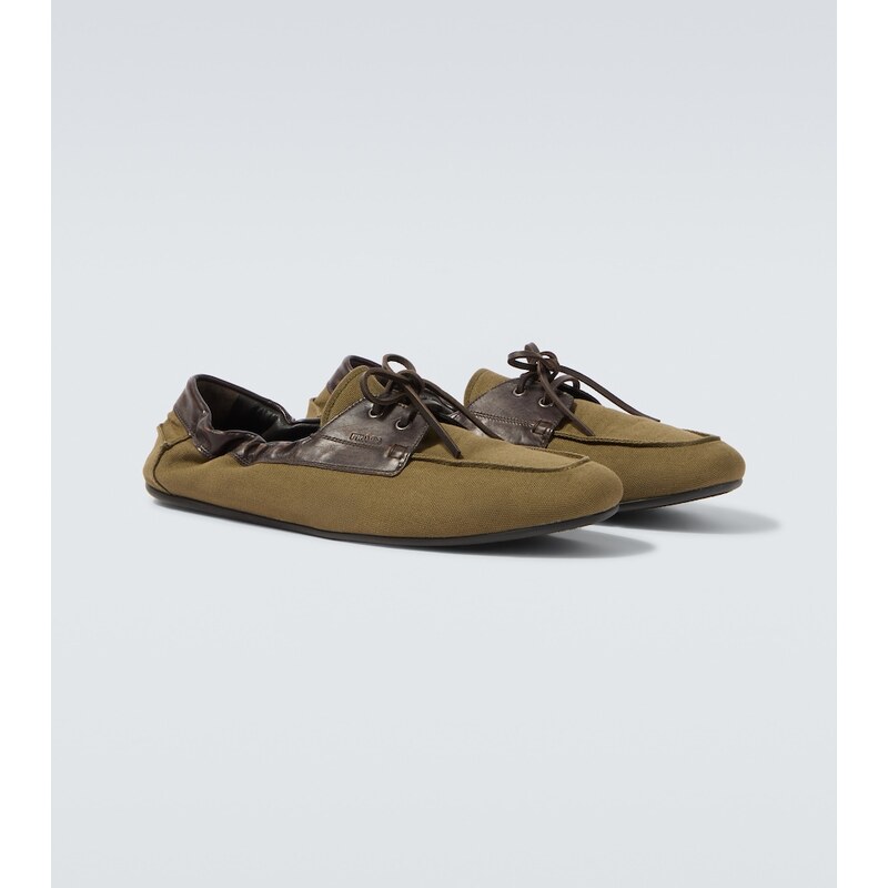 Prada Shuffle leather-trimmed canvas boat shoes