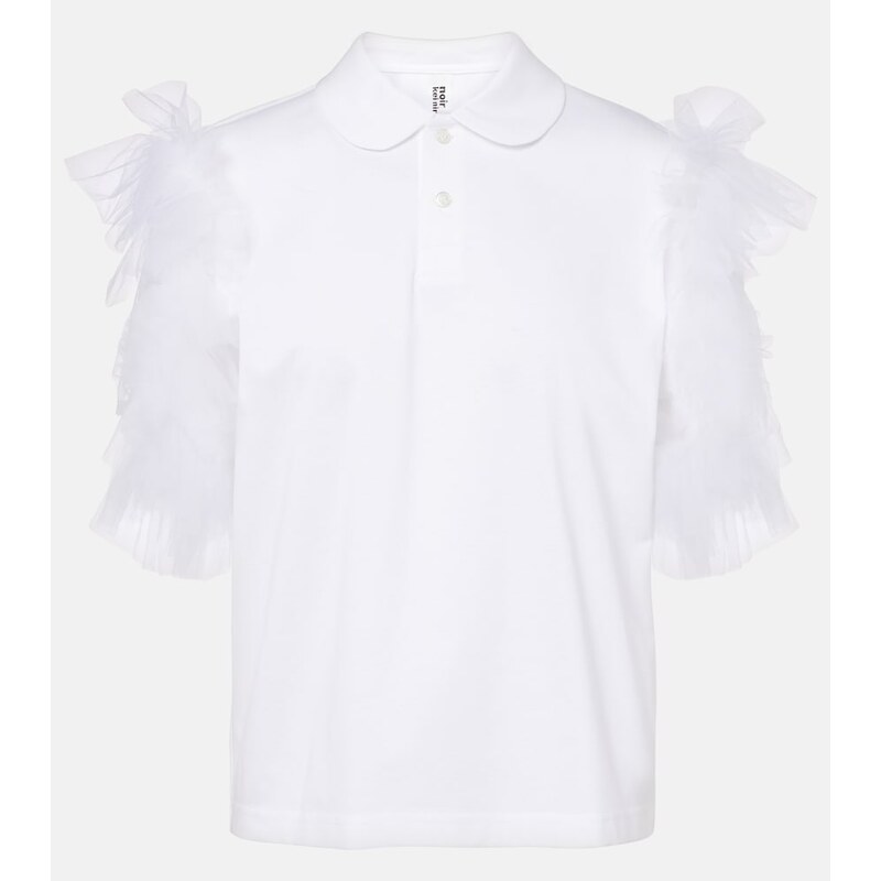 Noir Kei Ninomiya Tulle-trimmed cotton polo shirt