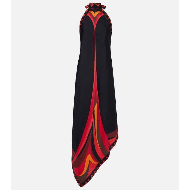 Pucci Fari asymmetric silk twill midi dress