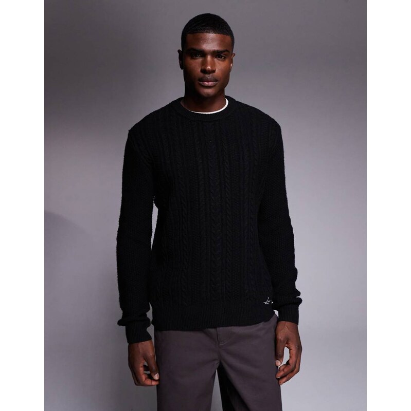 River Island cable knit jumper in black