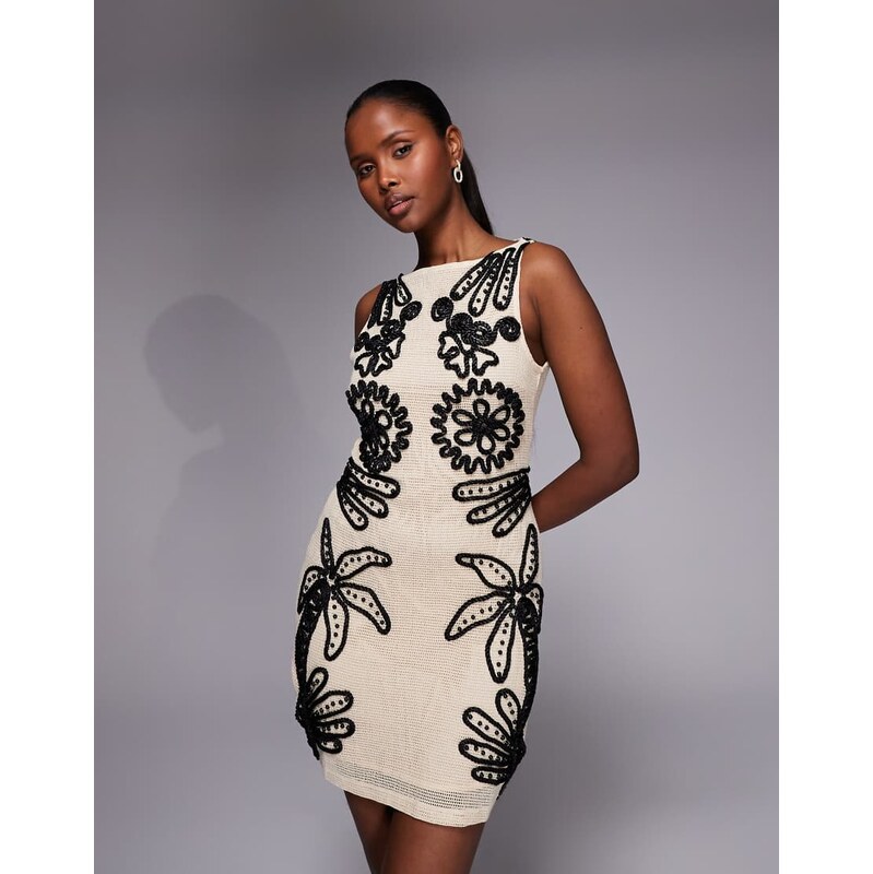River Island floral embroidered mini dress in cream-White 115585151