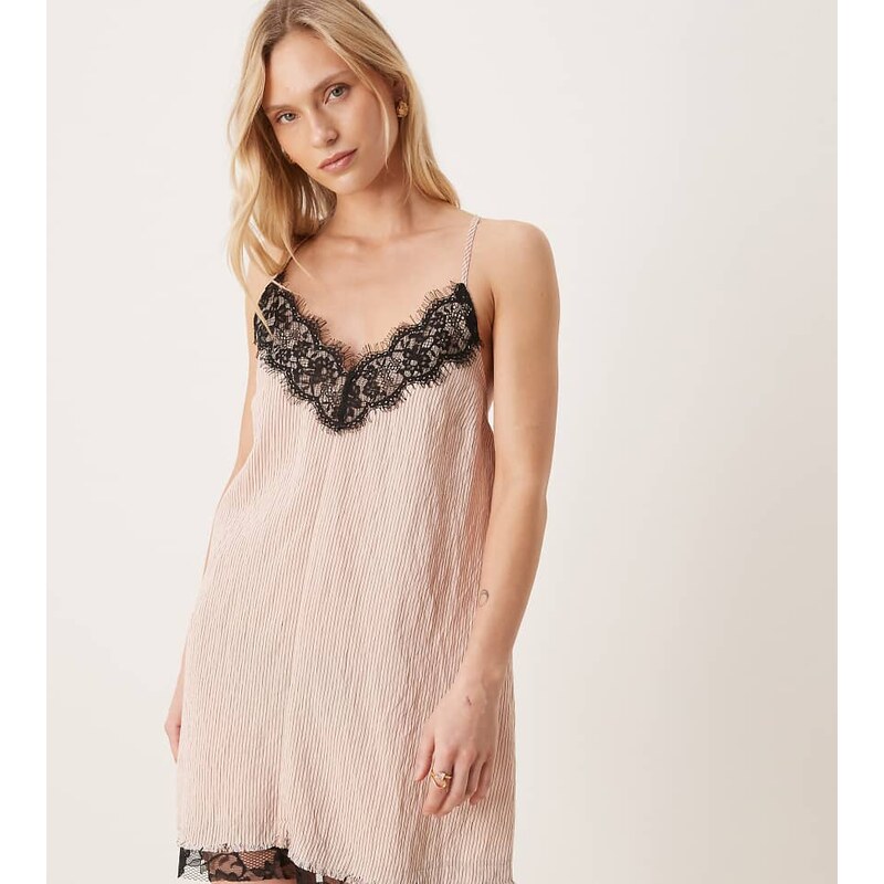 ASOS Petite ASOS DESIGN Petite cami v neck mini dress with lace 115733453
