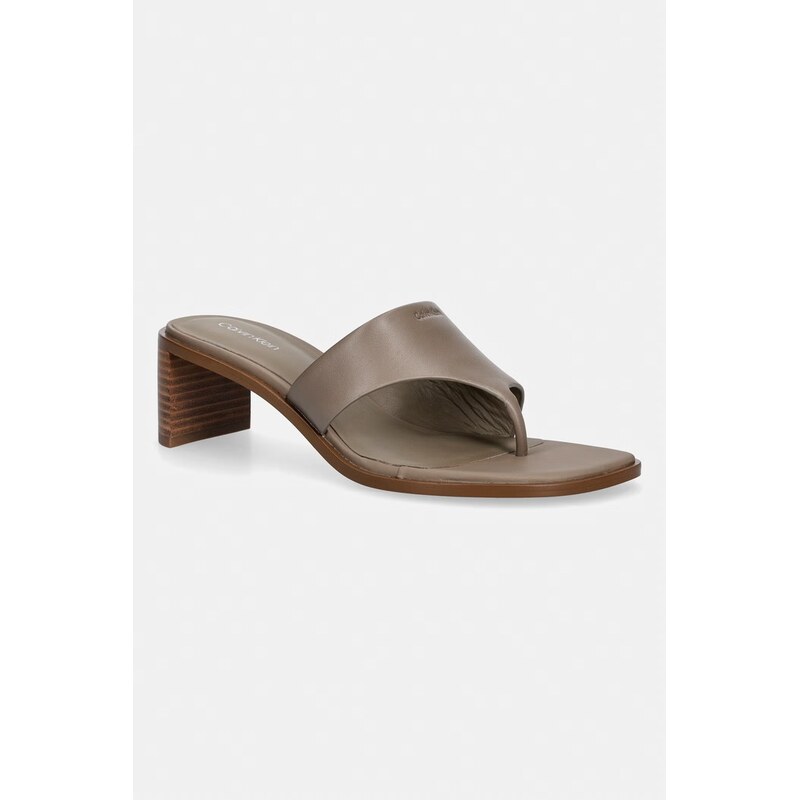 Calvin Klein žabky dámské kožené BLOCK HEEL SNDL THONG LTH