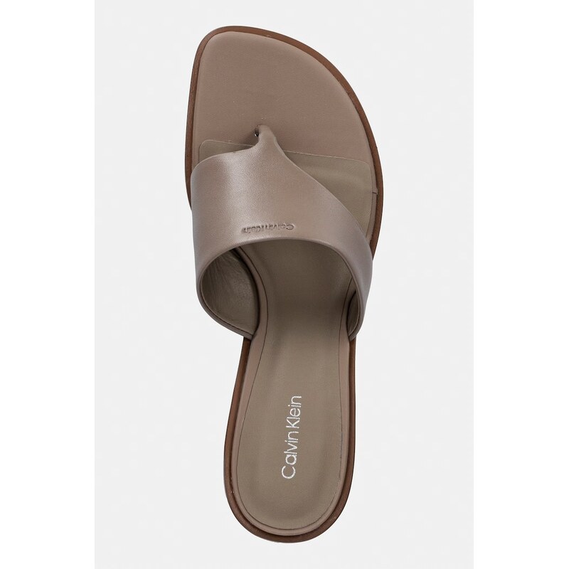 Calvin Klein žabky dámské kožené BLOCK HEEL SNDL THONG LTH