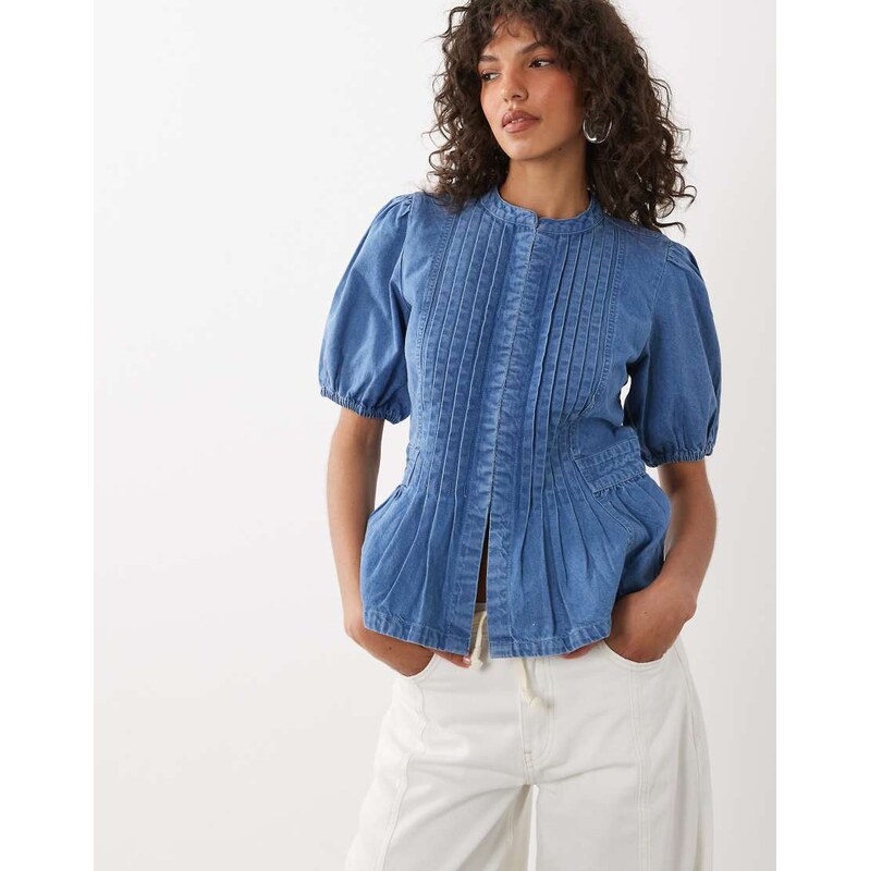 Nobodys Child Tillie denim crew neck pleat front hook and eye