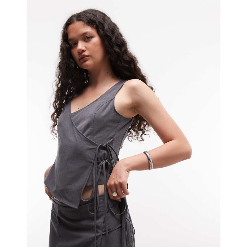 Weekday wrap top co-ord in dark grey