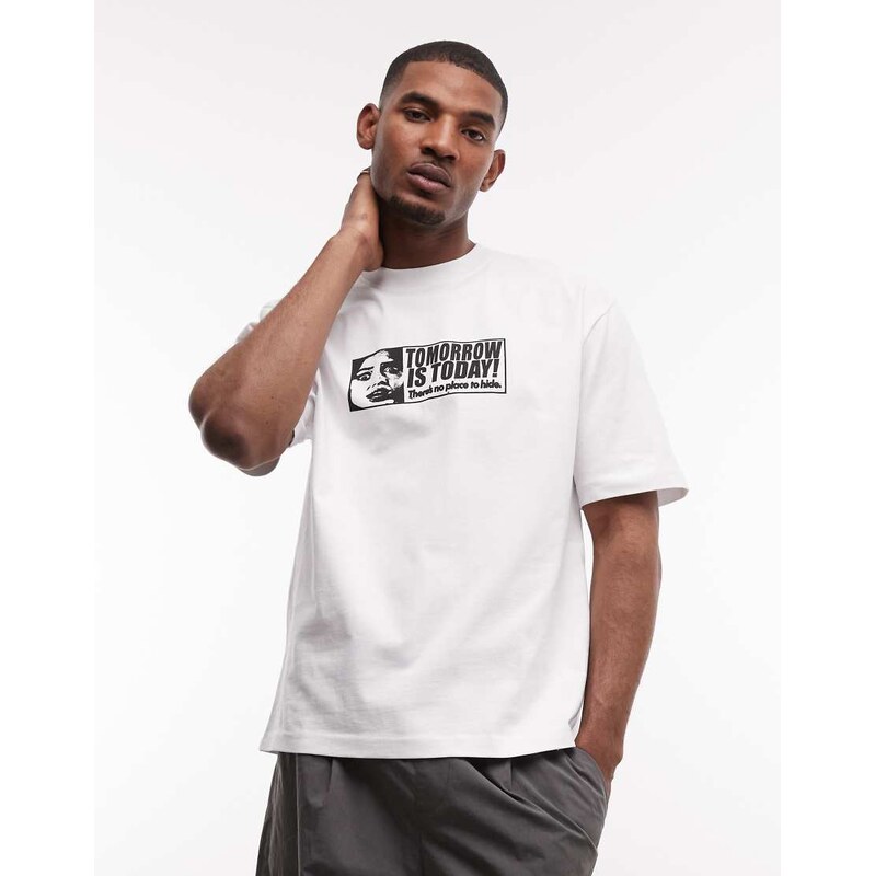 Weekday relaxed fit t-shirt with tomorrow graphic print in white