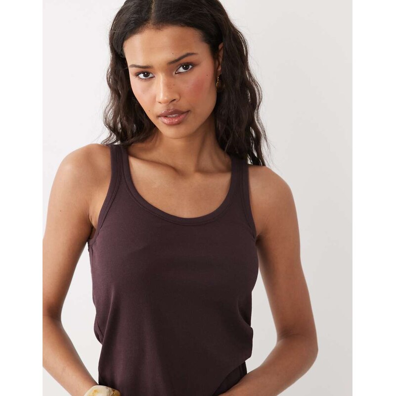 ARKET jersey vest top with deep scoop in dark brown 115587097