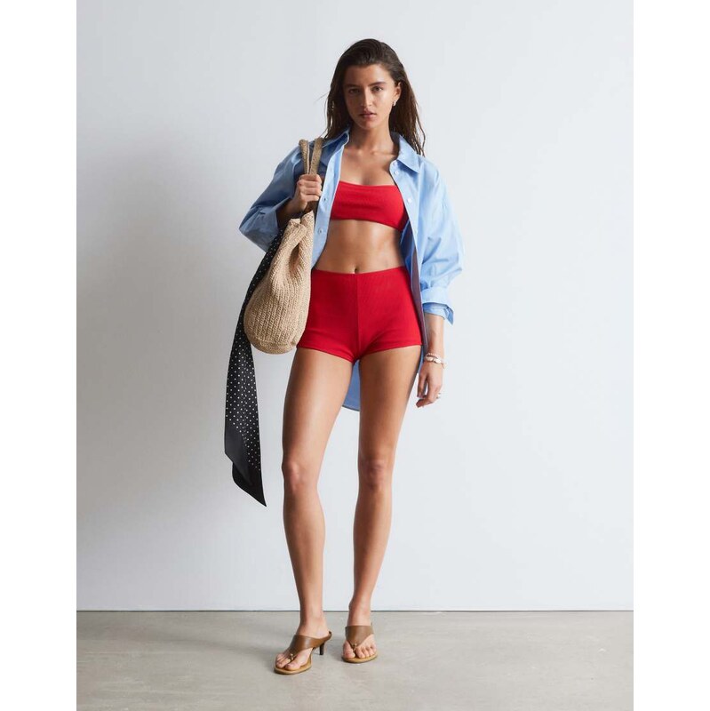 & Other Stories mix and match crinkle bikini shorts in red 115587098