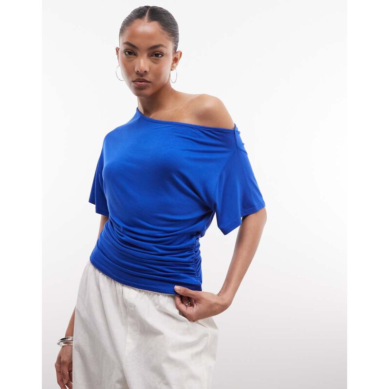 COLLUSION off shoulder drapey top in bright blue
