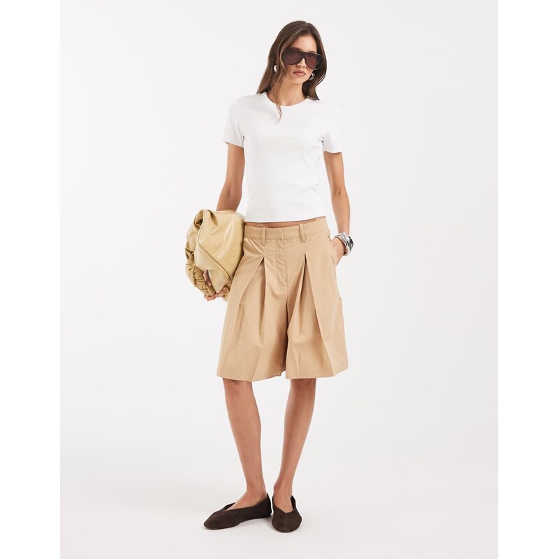 AWARE deep pleat front long line shorts in beige-Neutral 115589691
