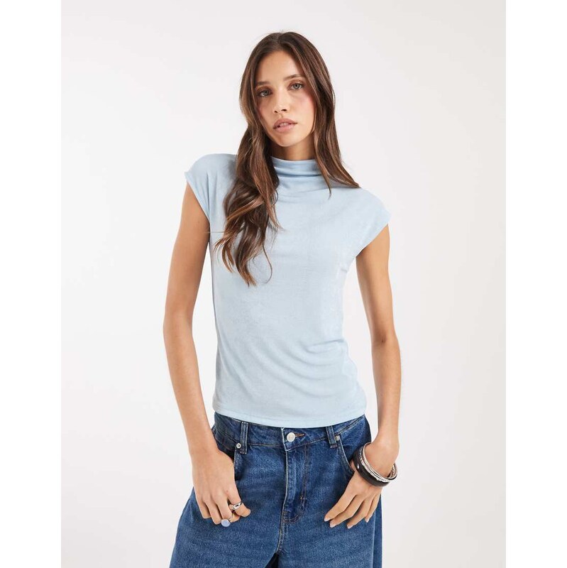 AWARE sleeveless high neck top with glitter detail in light blue 115589692