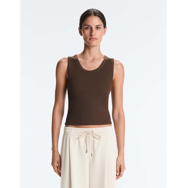 OYSHO Rib t-shirt with wide straps, cotton and modal in brown